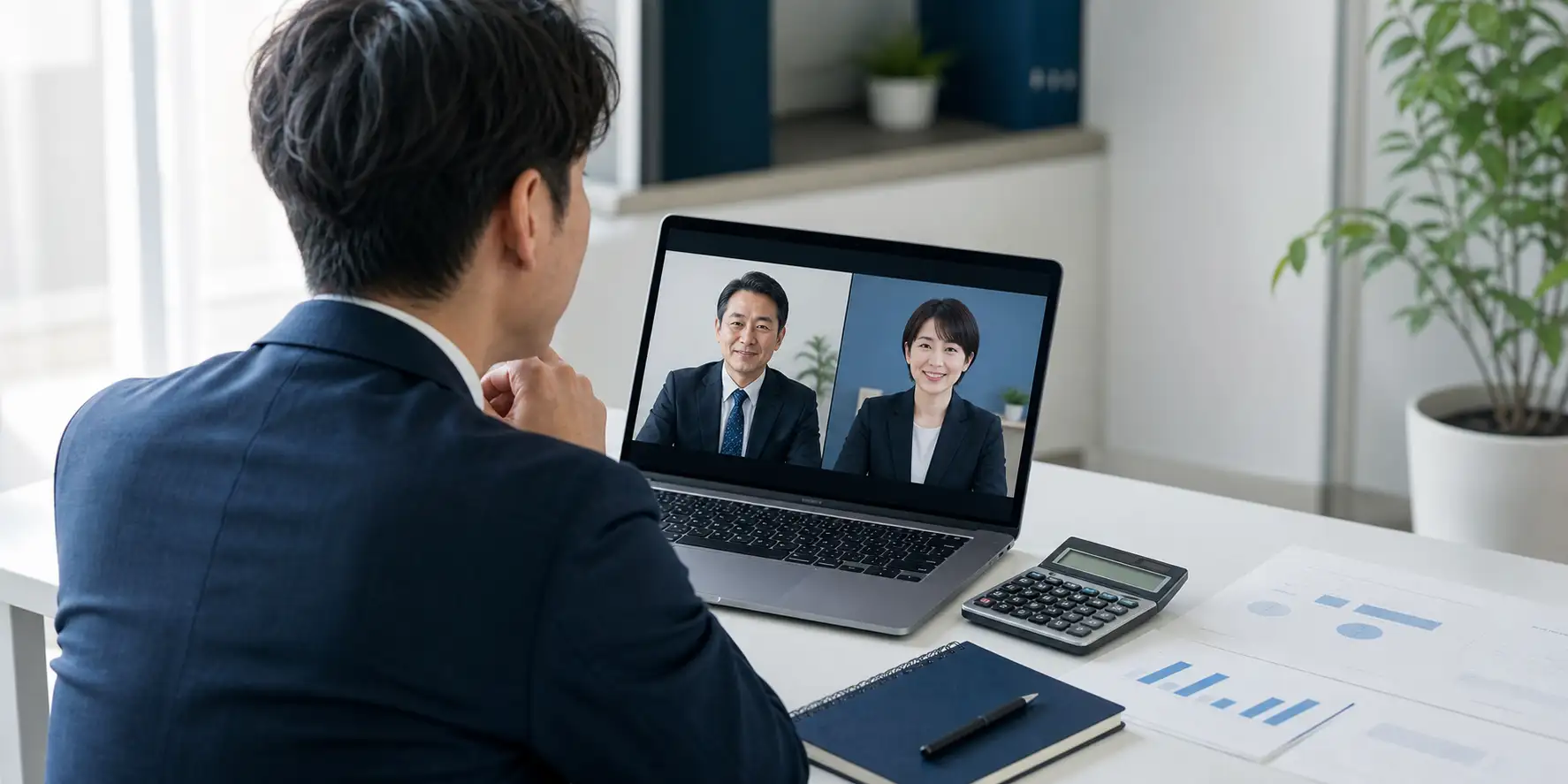 相談者と2名の専門家がオンラインで事業計画と資金計画を整理する様子