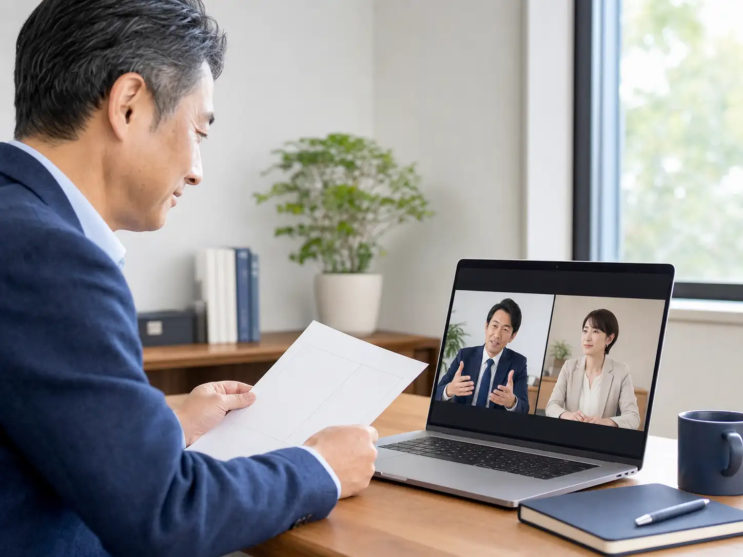 相談者と2名の専門家がオンラインで活用方針と進め方を確認する様子